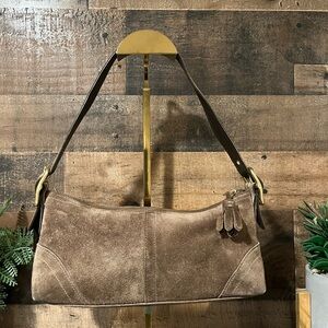 Coach Brown Suede Shoulder Bag with Dark Brown Strap